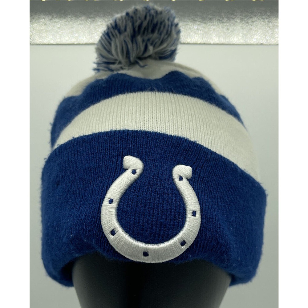 Indianapolis Colts Beanie Winter Hat Skull Ski Cap New Era Youth‎ Blue White Pom